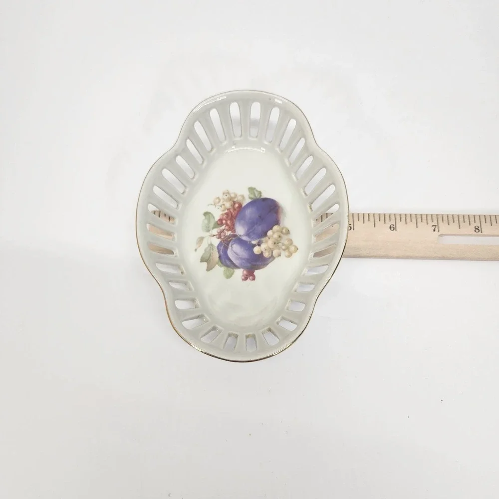 Vintage Schwarzenhammer Bavaria Germany Plum Fruit Pierced Porcelain Dish